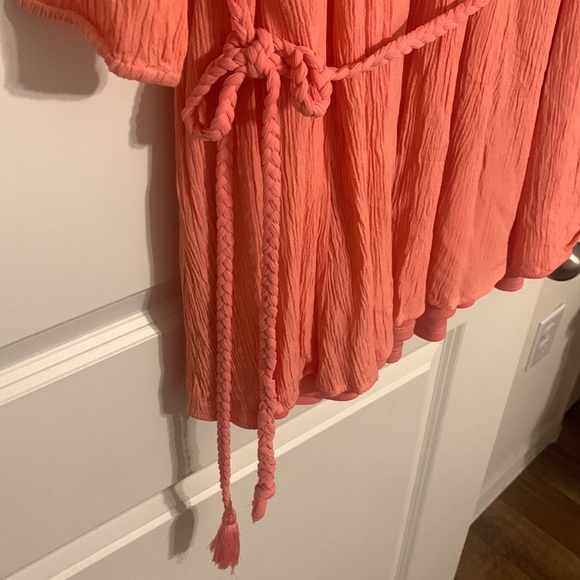 Peach 🍑 Lace Chiffon Dress with Belt - Picture 3 of 8